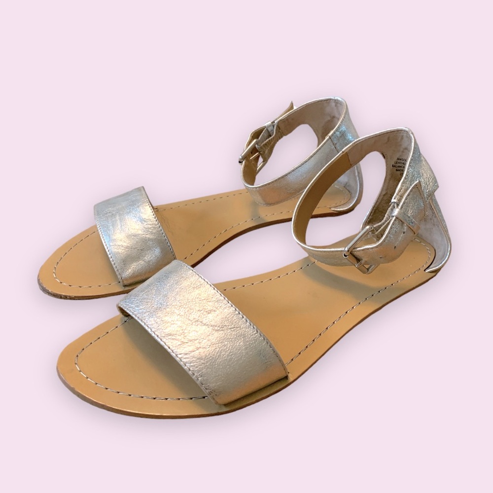 Silver Leather Flat Sandals